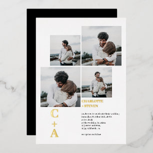 Moderne fettschrift goldfolie 4 fotos gitter hochz folieneinladung
