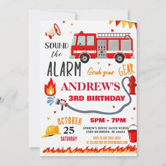 Moderne Feuerwehrmann-Party Geburtstag für Jungen Einladung (Vorderseite)