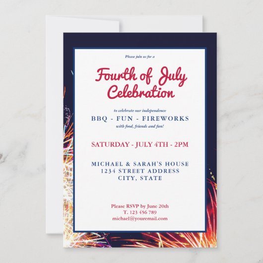 Moderne Feuerwerke am 4. Juli Einladung (Vorderseite)
