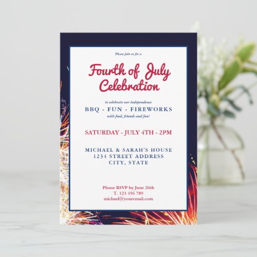 Moderne Feuerwerke am 4. Juli Einladung (Stehend Vorderseite)
