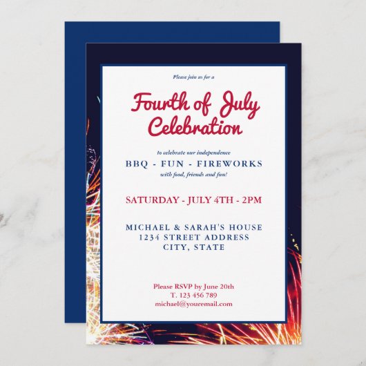 Moderne Feuerwerke am 4. Juli Einladung (Vorne/Hinten)