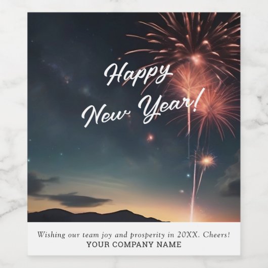 Moderne Feuerwerke Kalligrafie glücklich Neujahr B Weinetikett (Einzelnes Label)