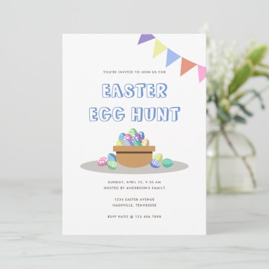 Moderne Fiesta Ostereier Jagd Einladung (Stehend Vorderseite)