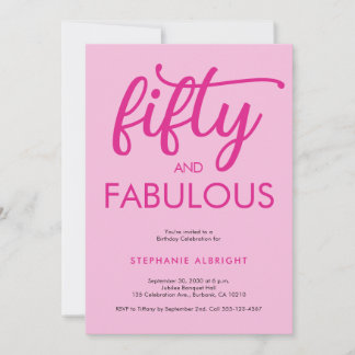 Moderne Fifty and Fabulous Pink 50. Geburtstagsfei Einladung