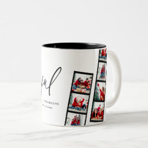 Moderne Filmstreifen 5 Foto Fröhliche Weihnachten Zweifarbige Tasse
