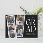 Moderne Filmstrip Black 6 Foto Graduation Party Einladung (Stehend Vorderseite)