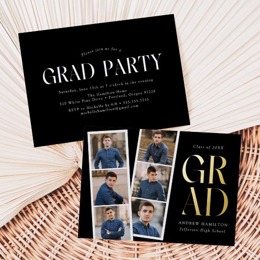 Moderne Filmstrip Black 6 Foto Graduation Party Folieneinladung