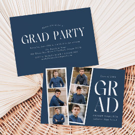 Moderne Filmstrip Blue 6 Foto Graduation Party Einladung