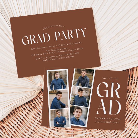 Moderne Filmstrip Brown 6 Foto Graduation Party Einladung