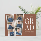Moderne Filmstrip Brown 6 Foto Graduation Party Einladung (Stehend Vorderseite)