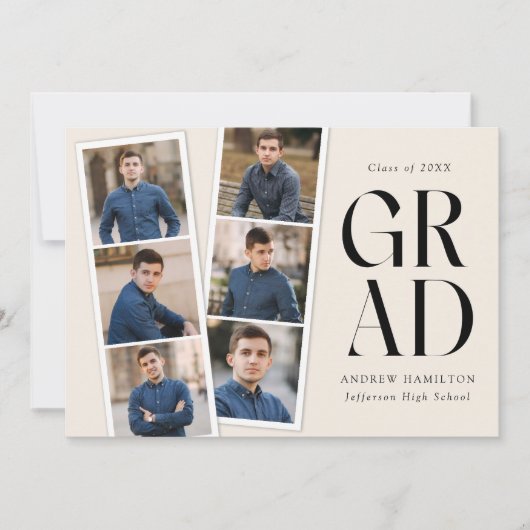 Moderne Filmstrip Creme 6 Foto Graduation Party Einladung (Vorderseite)