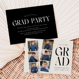 Moderne Filmstrip Creme 6 Foto Graduation Party Einladung