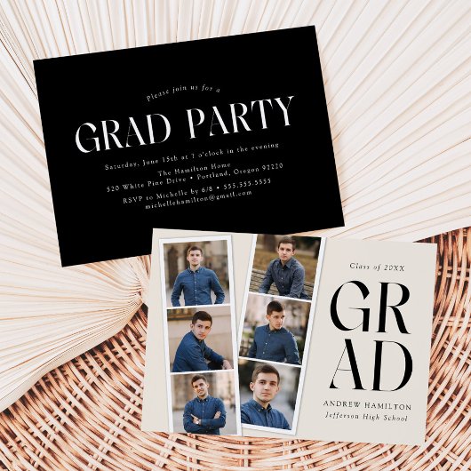 Moderne Filmstrip Creme 6 Foto Graduation Party Einladung