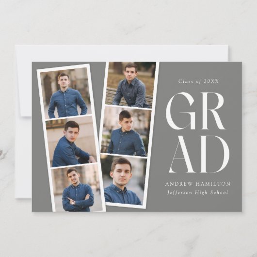 Moderne Filmstrip Gray 6 Foto Graduation Party Einladung (Vorderseite)