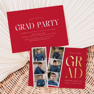Moderne Filmstrip Red 6 Foto Graduation Party Folieneinladung