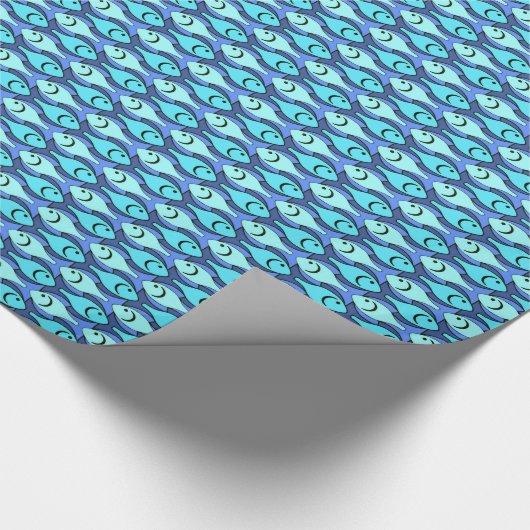 Moderne Fische, blau und aqua Geschenkpapier (Ecke)