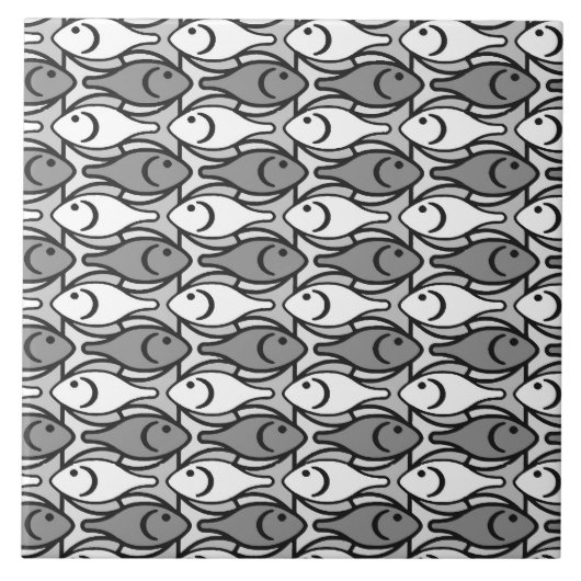 Moderne Fische, Grau, Weiß und Schwarzes der Mitte Fliese (Vorderseite)