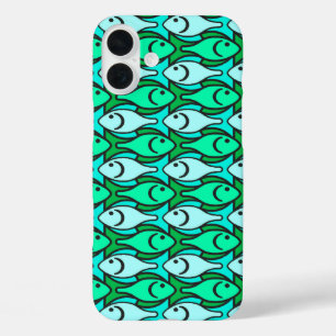 Moderne Fische, Jadegrün und Aqua iPhone 16 Plus Hülle