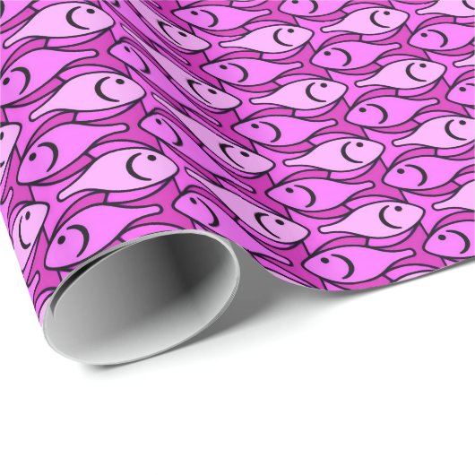 Moderne Fische, Orchideen und Fuchsia Geschenkpapier (Rolleneckpunkt)