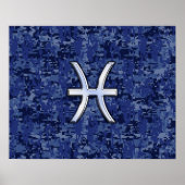 Moderne Fische Zodiac Sign Navy Blue Digital Camou Poster (Vorne)