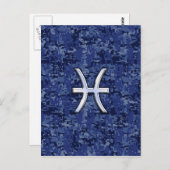 Moderne Fische Zodiac Sign Navy Blue Digital Camou Postkarte (Vorne/Hinten)