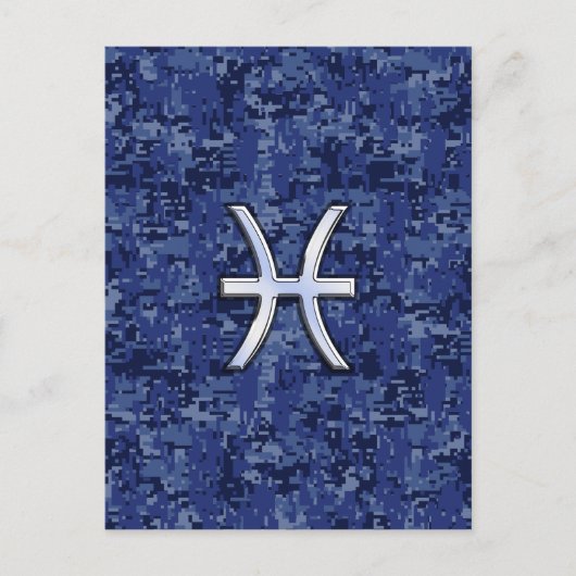 Moderne Fische Zodiac Sign Navy Blue Digital Camou Postkarte (Vorderseite)