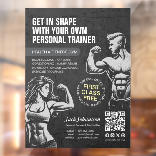 Moderne Fitness Trainer Bodybuilding Gym Instructo Fensteraufkleber (Blatt 2)