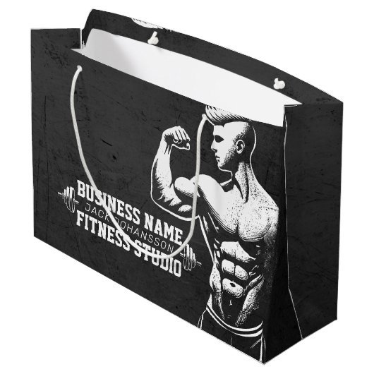 Moderne Fitness Trainer Bodybuilding Gym Instructo Große Geschenktüte (Rückseite Schrägansicht)