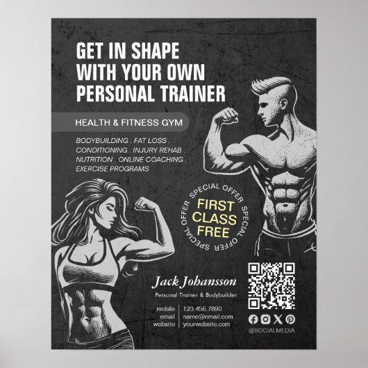 Moderne Fitness Trainer Bodybuilding Gym Instructo Poster (Vorne)