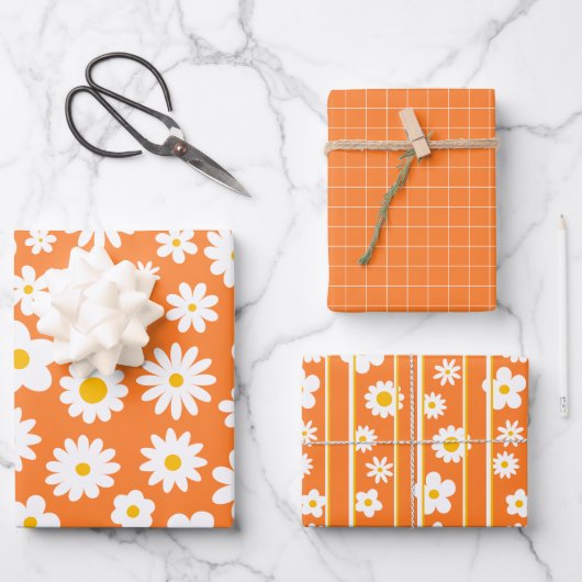 Moderne flache grafische Daisy Orange jede Gelegen Geschenkpapier Set (Vorderseite)