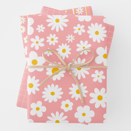 Moderne flache grafische Daisy Rosa jedes Mal Geschenkpapier Set (Beispiel)