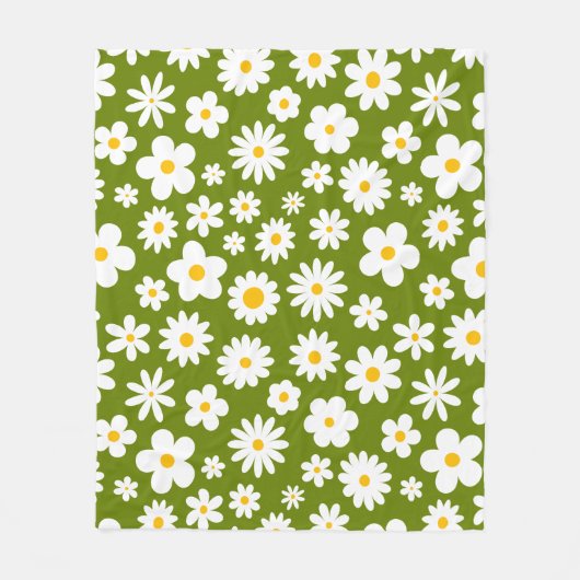Moderne Flachgrafik Daisy Green Fleecedecke (Vorderseite)