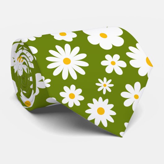 Moderne Flachgrafik Daisy Green Krawatte (Gerollt)