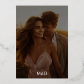 Moderne Flair Script Minimalistisch Black Foto Hoc Folieneinladung (Rückseite)