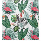 Moderne Flamingo zebra tropische Blattwasserfarbe Duschvorhang (Vorderseite)