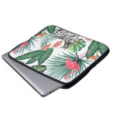 Moderne Flamingo zebra tropisches Blattwasserfarbe Laptopschutzhülle (Vorne Knopf)