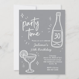 Moderne Flasche und Cocktail 30. Geburtstagseinlad Einladung
