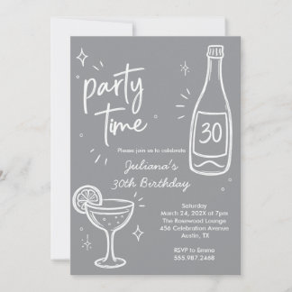 Moderne Flasche und Cocktail 30. Geburtstagseinlad Einladung