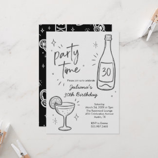 Moderne Flaschen- und Cocktail-Einladung zum 30. G Einladung
