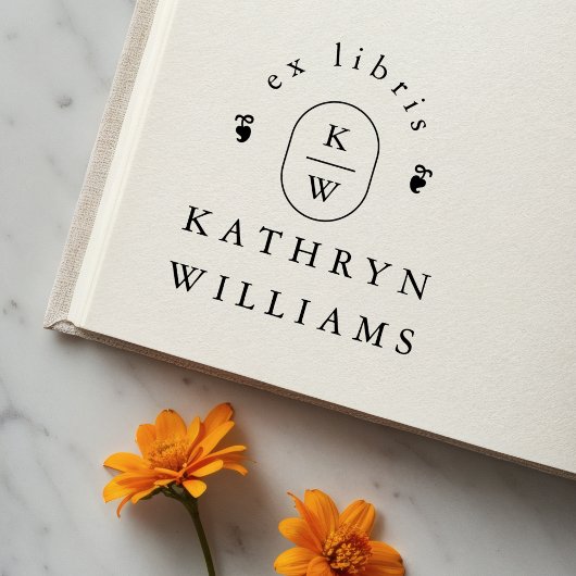Moderne Fleuron-Monogramm-Ex-Libris-Bookplate-Buch Gummistempel