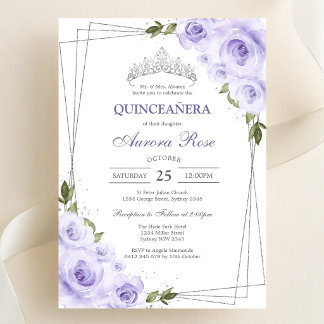 Moderne Flieder-Blumen-Quinceanera-Einladung Einladung