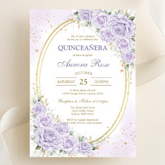Moderne Flieder Floral Quinceanera Einladung