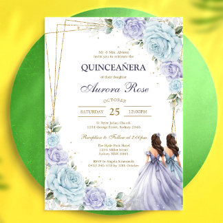 Moderne Flieder Floral Quinceanera-Einladung Einladung