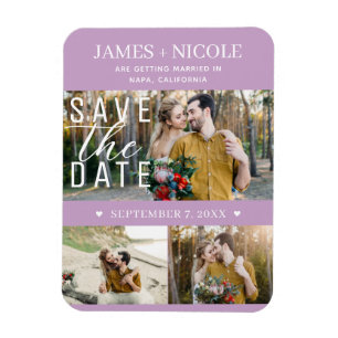 Moderne Flieder-Lila Save-the-Date-Hochzeit mit 3  Magnet