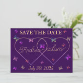 moderne fliegende Schmetterlinge Herz Save The Date (Stehend Vorderseite)