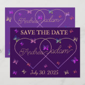 moderne fliegende Schmetterlinge Herz Save The Date (Vorne/Hinten)