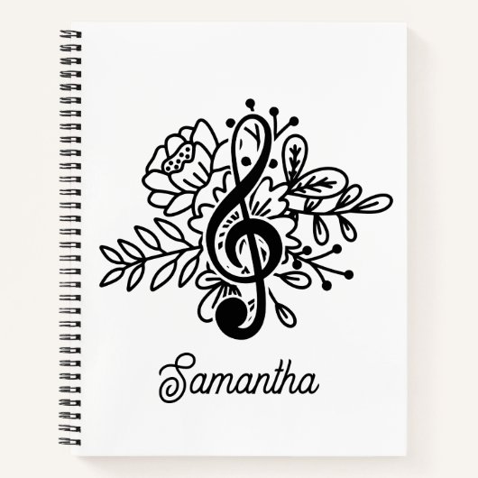 Moderne Flora Treble Clef Musik Liebhaber Notizblock (Vorderseite)