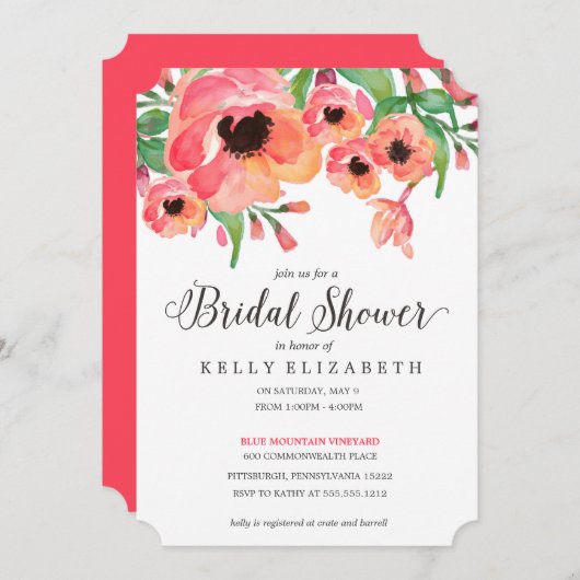 MODERNE FLORAL Brautdusche Einladung (Vorne/Hinten)