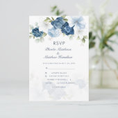 Moderne floral dusty Blue Botanical RSVP Karte (Stehend Vorderseite)