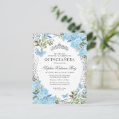 Moderne floral Dusty Blue Silver Tiara Quinceañera Postkarte (Stehend Vorderseite)